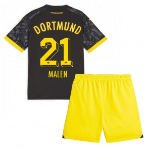 Borussia Dortmund Donyell Malen #21 Udebanesæt Børn 2023-24 Kort ærmer (+ korte bukser)